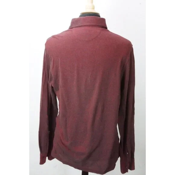 Isaia Solid Red Woven Long Sleeve Cotton Polo Shirt Sz M BRAND NEW
